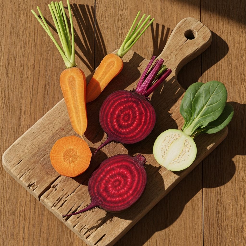 Cross-section of vegetables showing internal nutrient structure